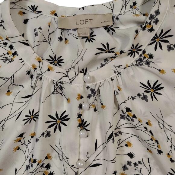 LOFT Women's White Floral Pearl Button Chiffon Sleeveless Blouse Size XL Petite - Picture 4 of 8